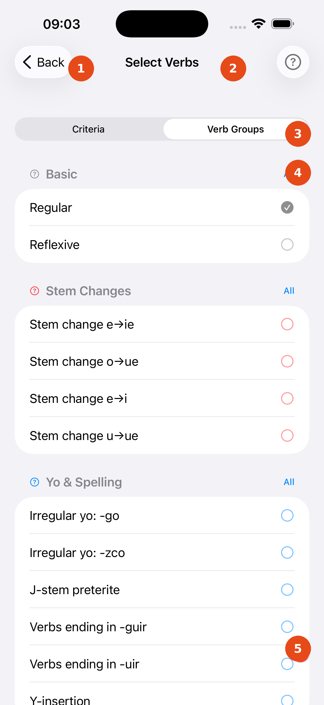 Select Verbs — Verb Groups