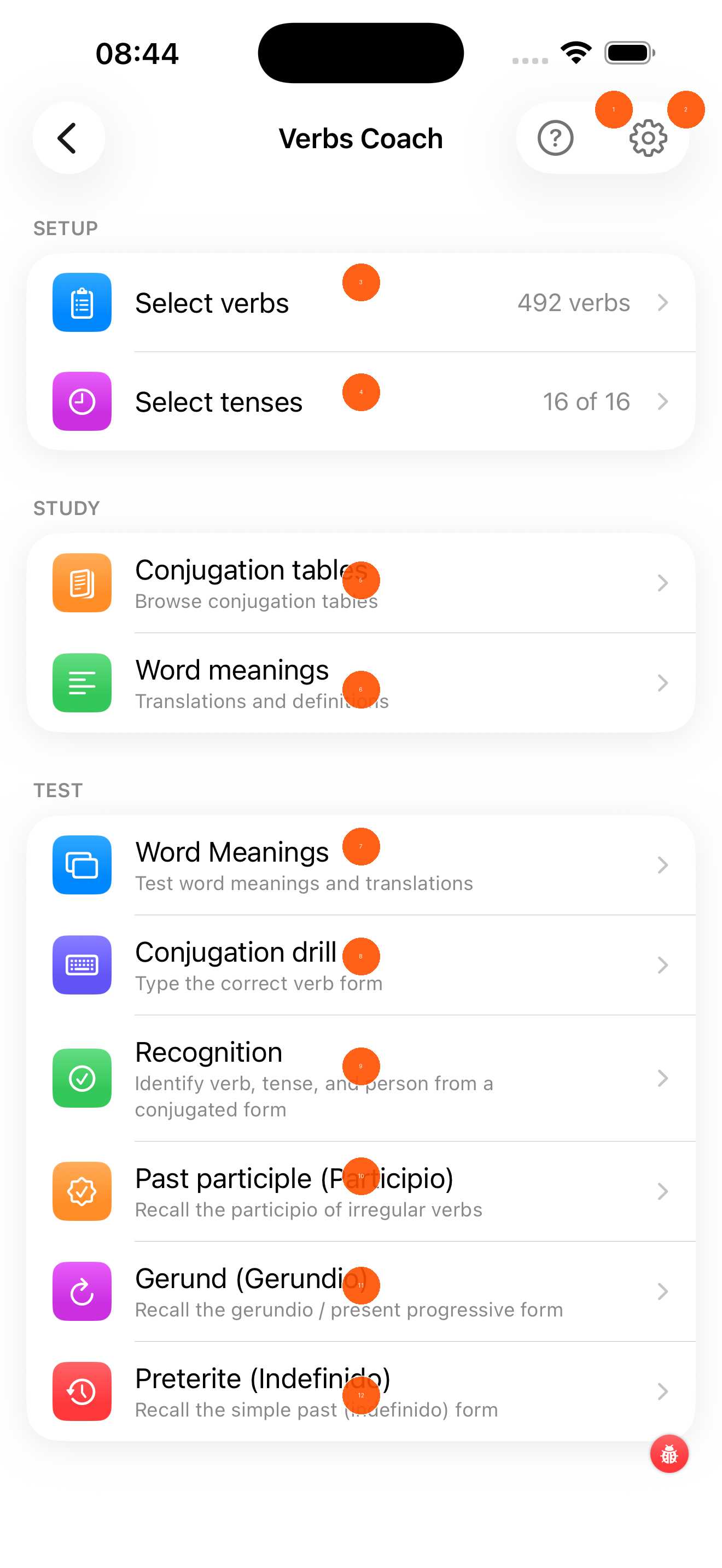 Verbs Coach Screen